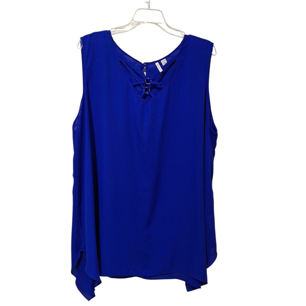 EST. 1946‎ Womens Royal Blue Lattice V-Neck Sleeveless Blouse Plus Size 26/28W